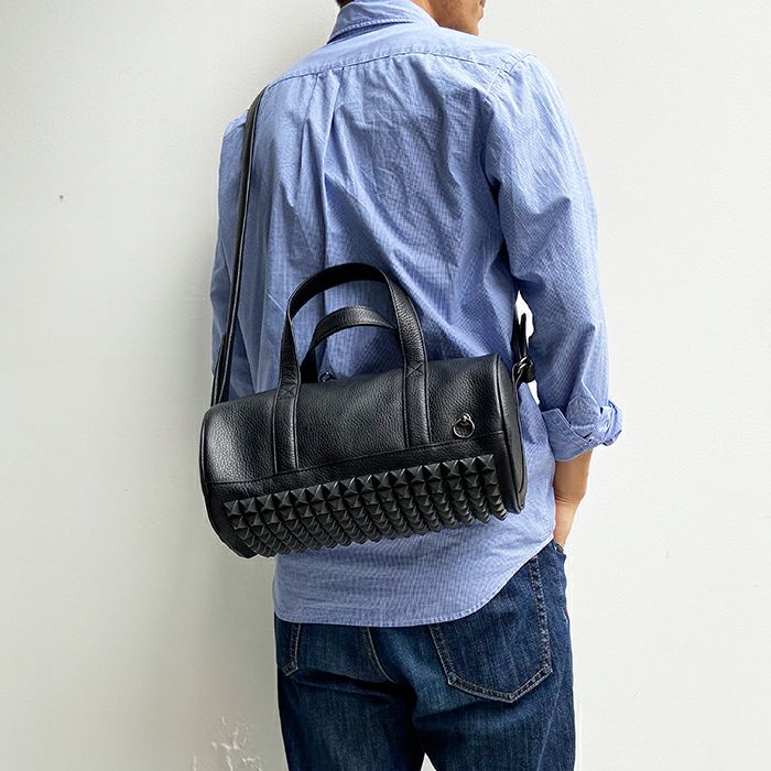 J-BG007)ENDUREレザースタッズ2WayドラムバッグショルダーバッグS