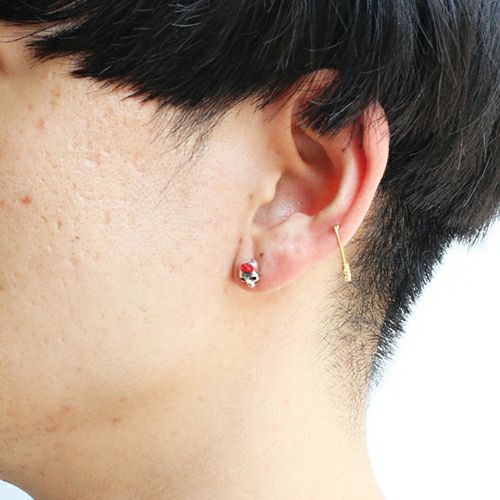 JKT027SV)ハローキティ/HelloKittyスカルフェイスピアス-シルバー/片耳