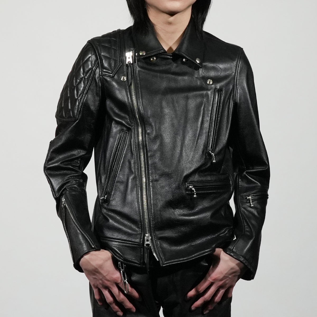 JNS1052-B)レザーライダースジャケット
