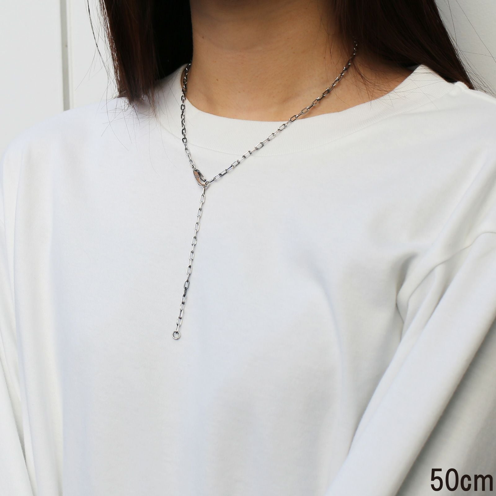 JNS414-SV)マガタマシンプルチェーンネックレス&ブレスレット-シルバー