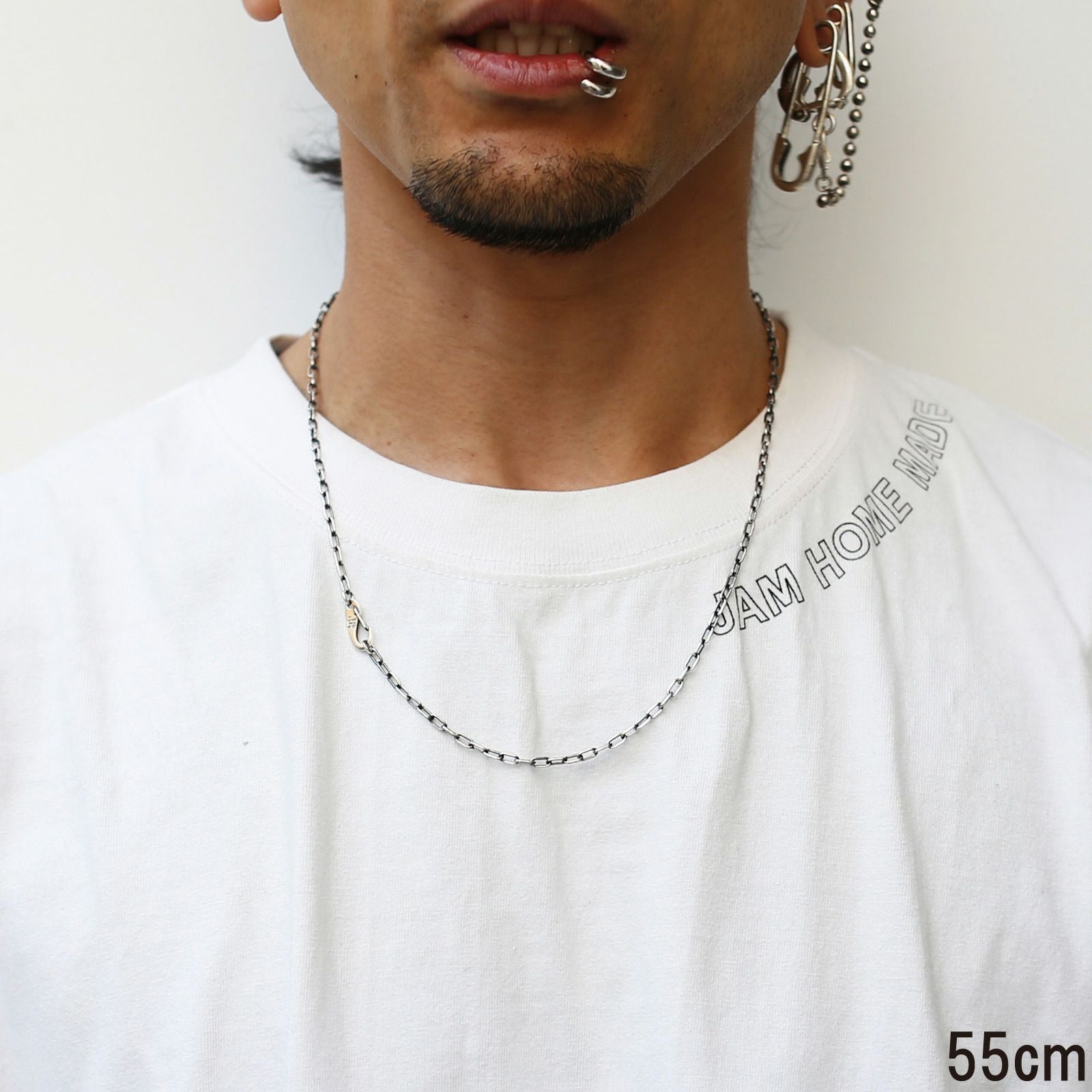 JNS414-SV)マガタマシンプルチェーンネックレス&ブレスレット-シルバー