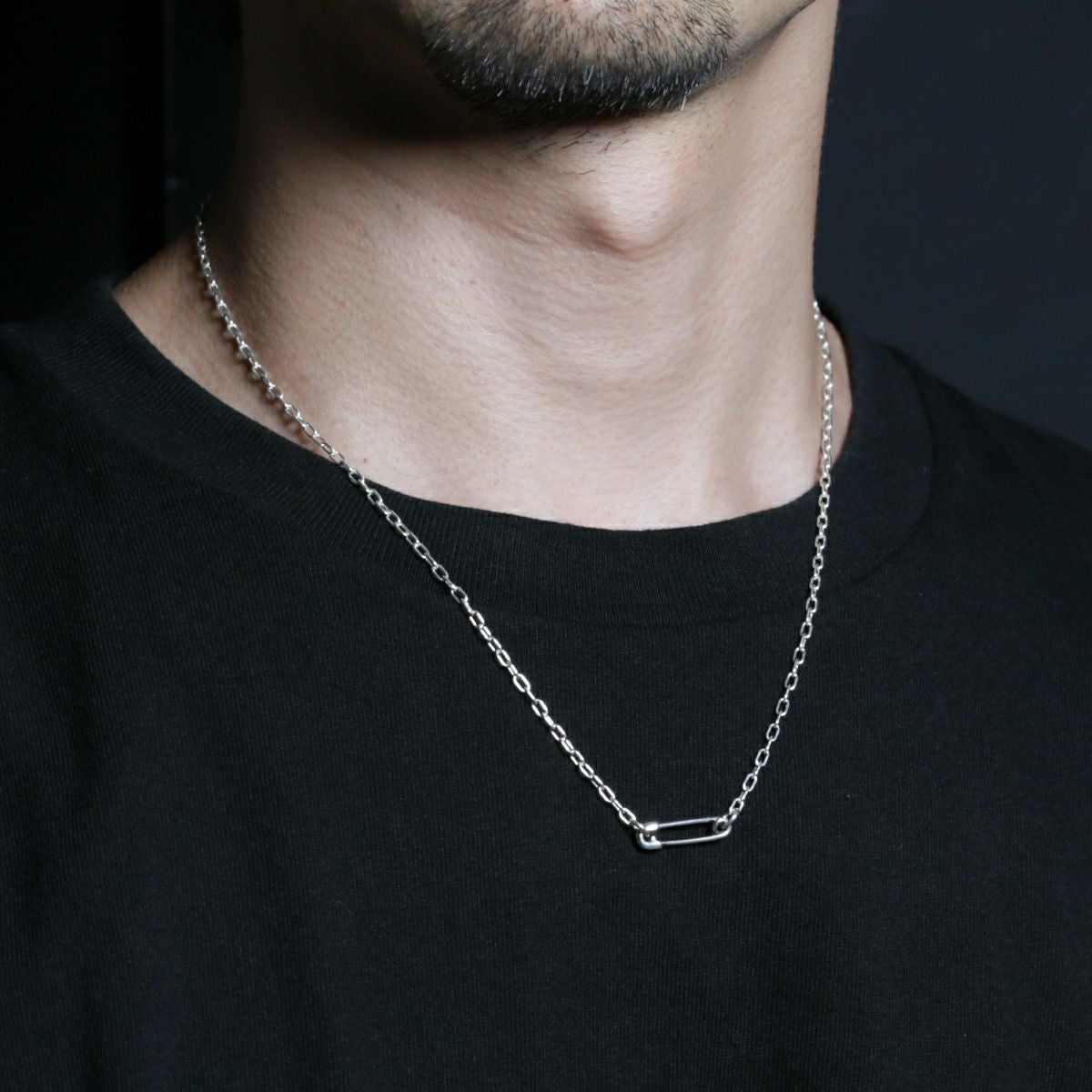 JNC076-RP)安全ピン長アズキチェーンダイヤモンドネックレスXS