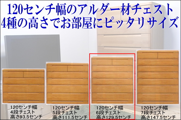幅120.3 奥行46 高さ129.5】スカーレット120センチ幅6段チェスト