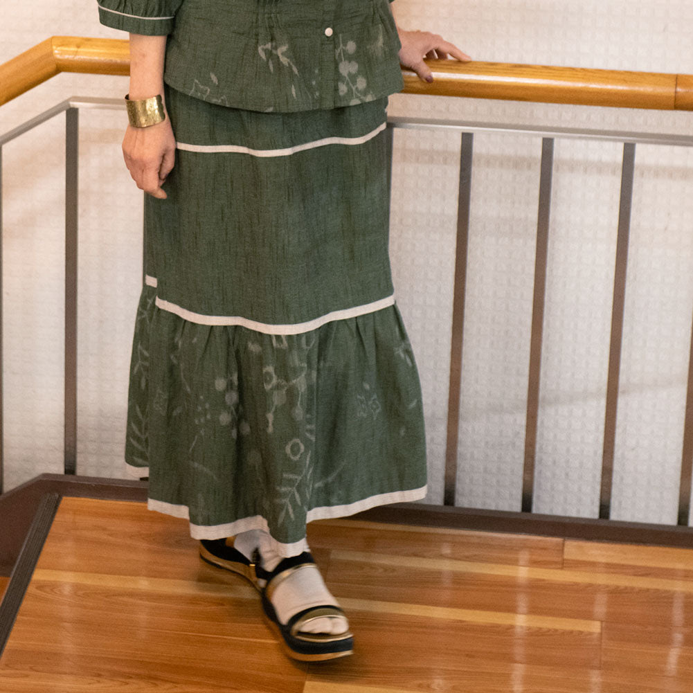 儀右ヱ門 ギエモン ぎえもん 久留米絣 ロングティアード スカート ク