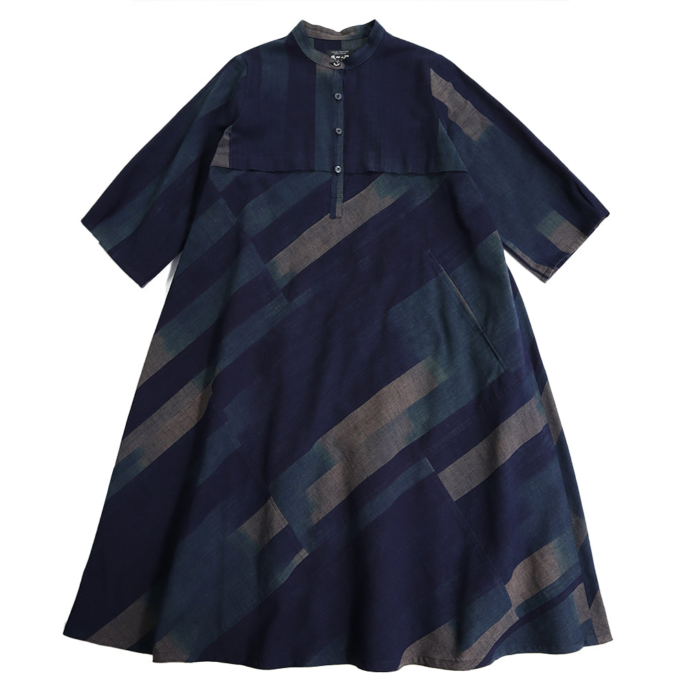 儀右ヱ門 ギエモン ぎえもん 久留米絣 スタンドカラー ワンピース ソ