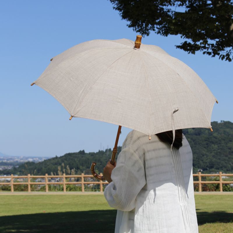 縮 日傘 縞 ベージュ | IONOストア