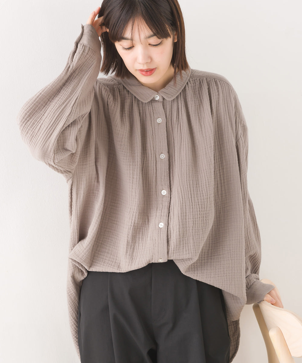 OMNES】ダブルガーゼ 丸襟長袖シャツ【7123-4174】