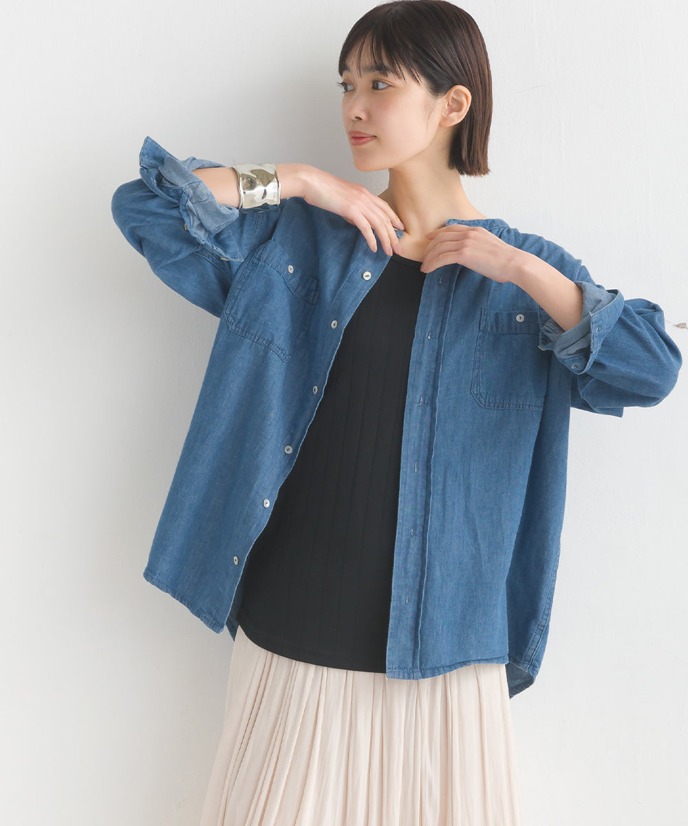 OMNES】ユニセックス シャンブレーバンドカラーシャツ【1522-4134】