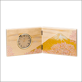 山中漆器 木製屏風時計 富士雅桜☆日本土産（みやげ）や記念品に！英語