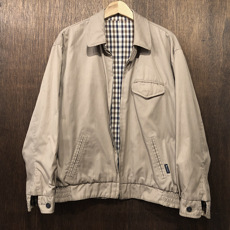 Aquascutum Club Check Tan Reversible Harrington Jacket Cotton 100