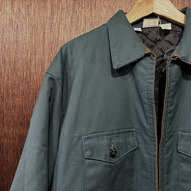 Vintage 2pocket Zip Work Jacket Middle Fall Green Twill Cloth 48