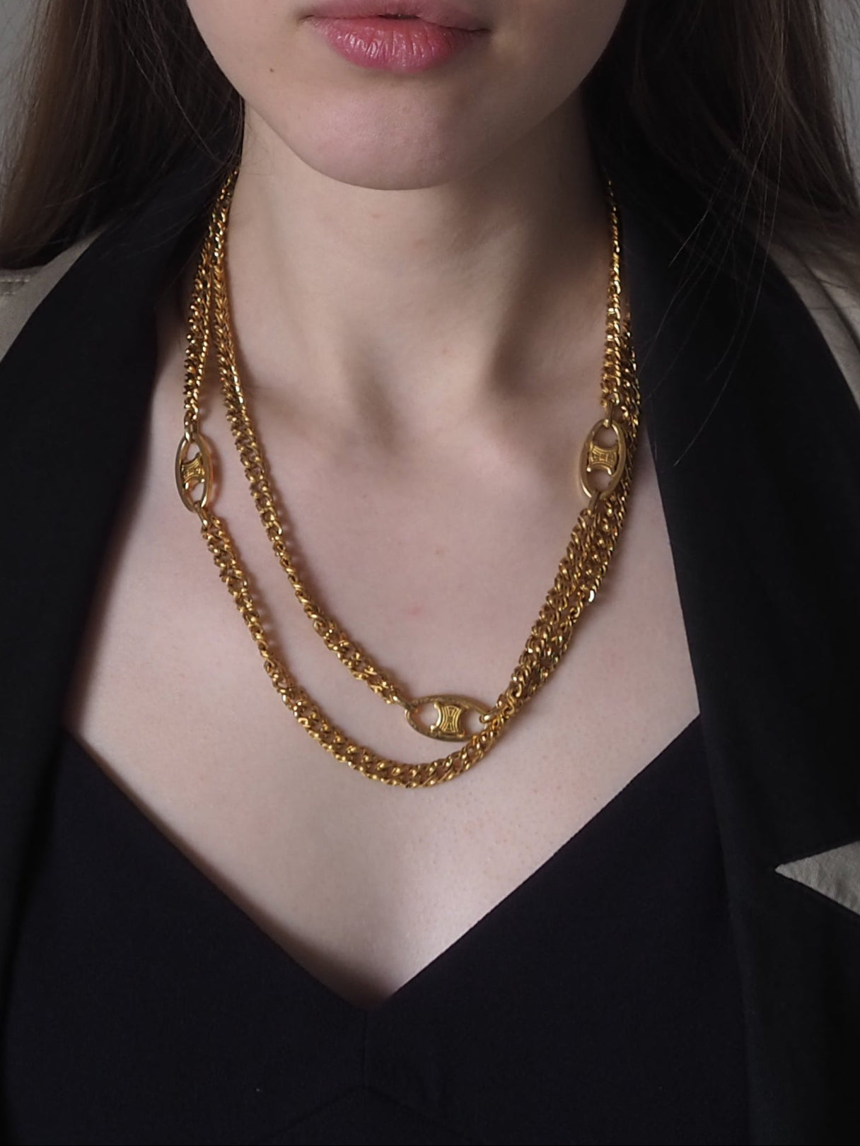 CELINE セリーヌ トリオンフ マカダム ロング ネックレス ゴールド