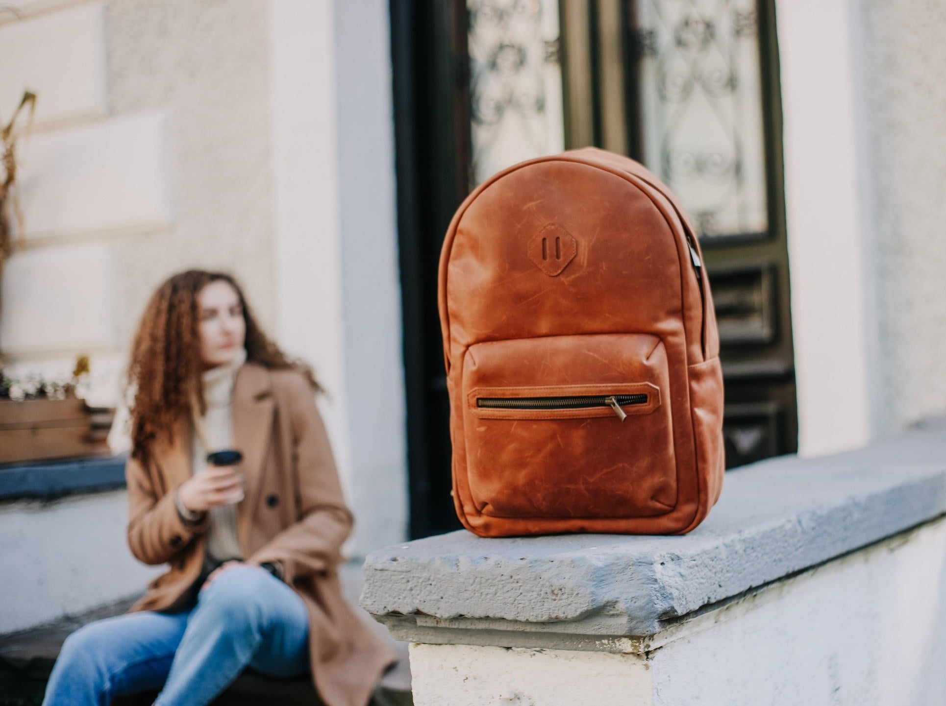 Women`s Crazy Horse Leather Backpack City - Chocolate | olpr USA