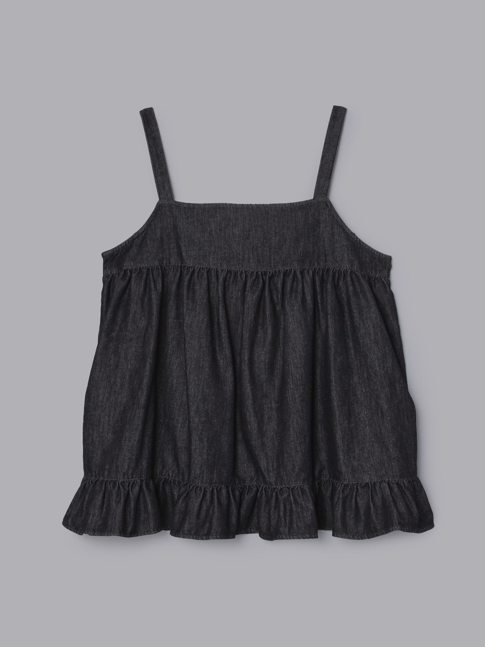 ギャザーフレアバックリボンデニムトップス[セットアップ可能]