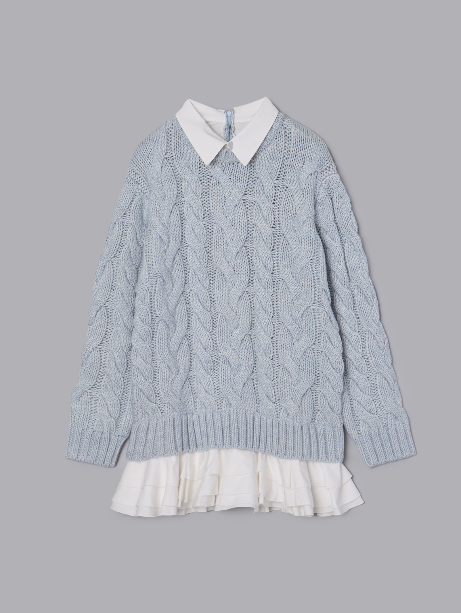 フリルレイヤードケーブルニット