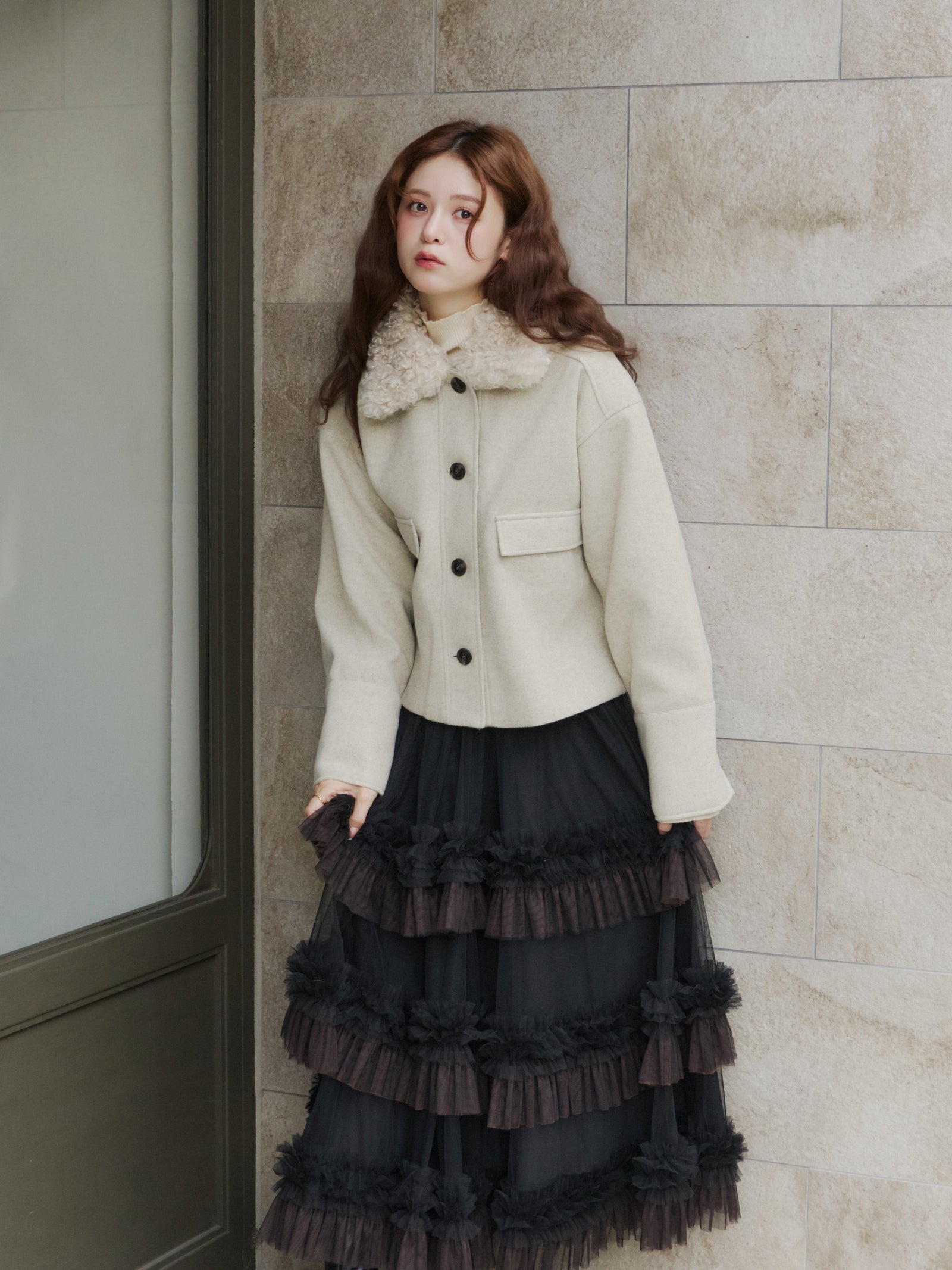 フェイクウールショートアウター