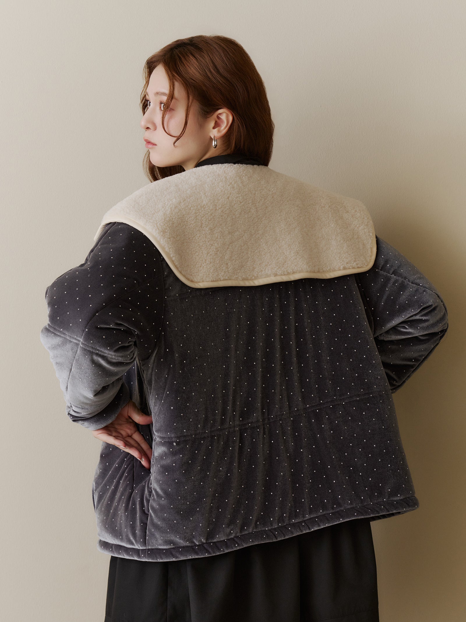 ラインストーンボアブルゾン