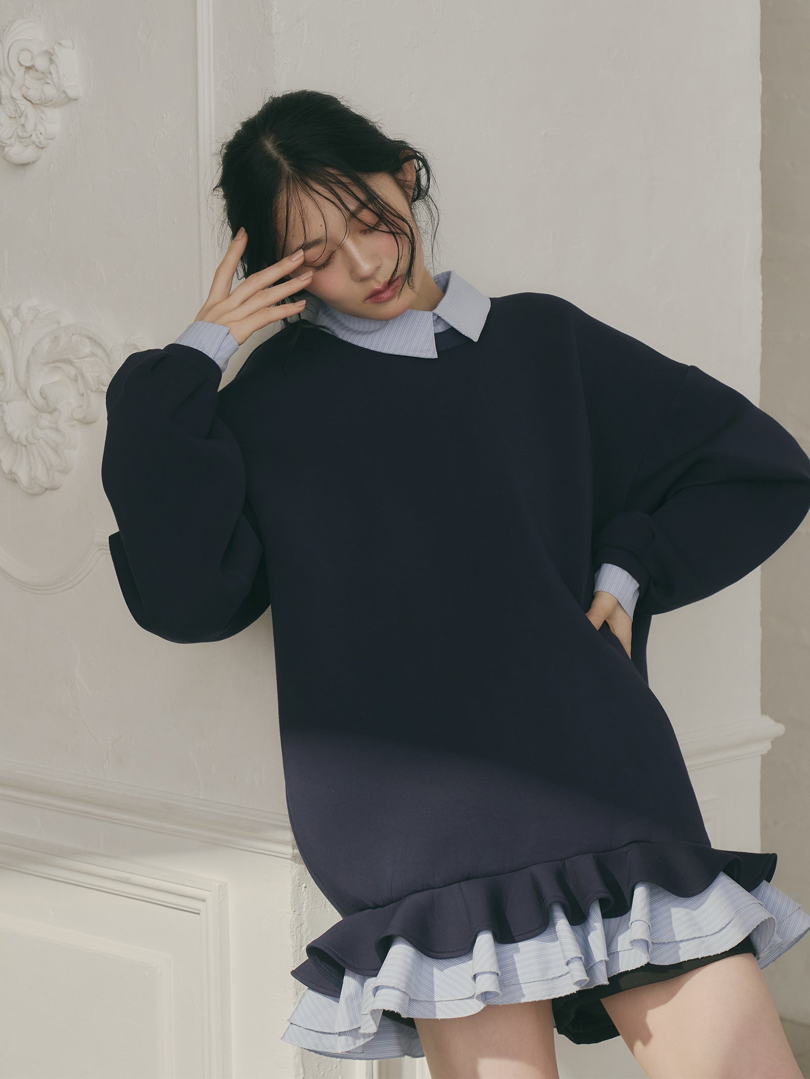 フリルレイヤードダンボールスウェット