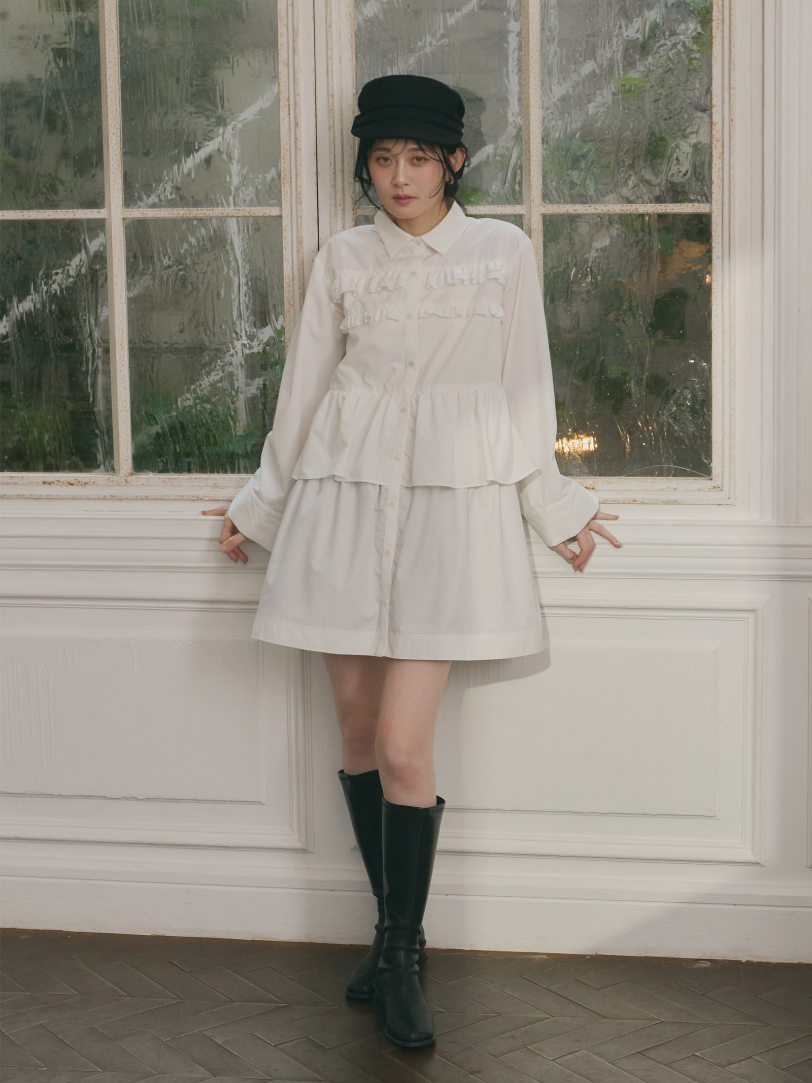 超美品【ファミリア】ベージュ フリル付きワンピース チュニック80