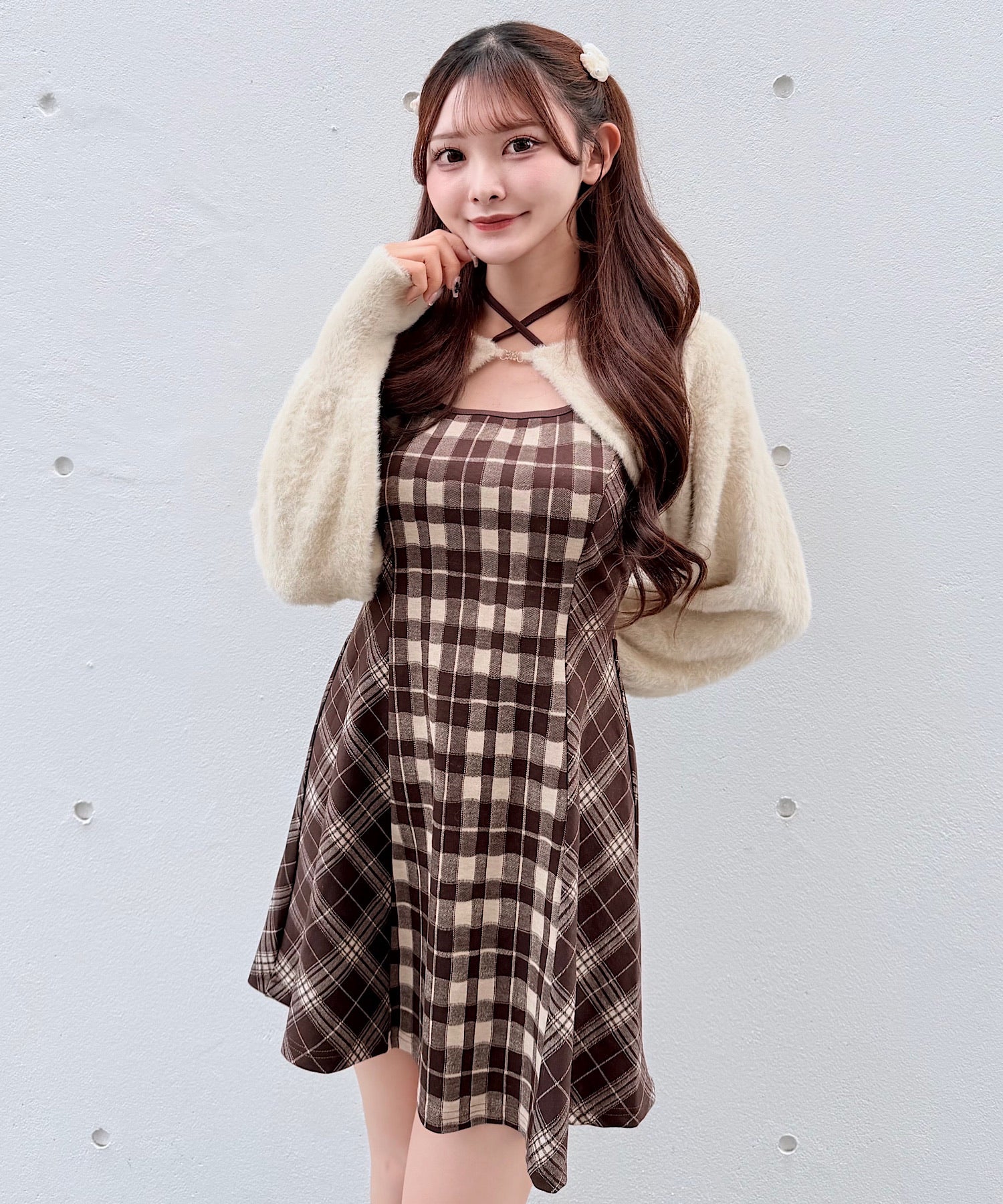 シャギーボレロミニチェックワンピース – PARK by one way（パークバイ