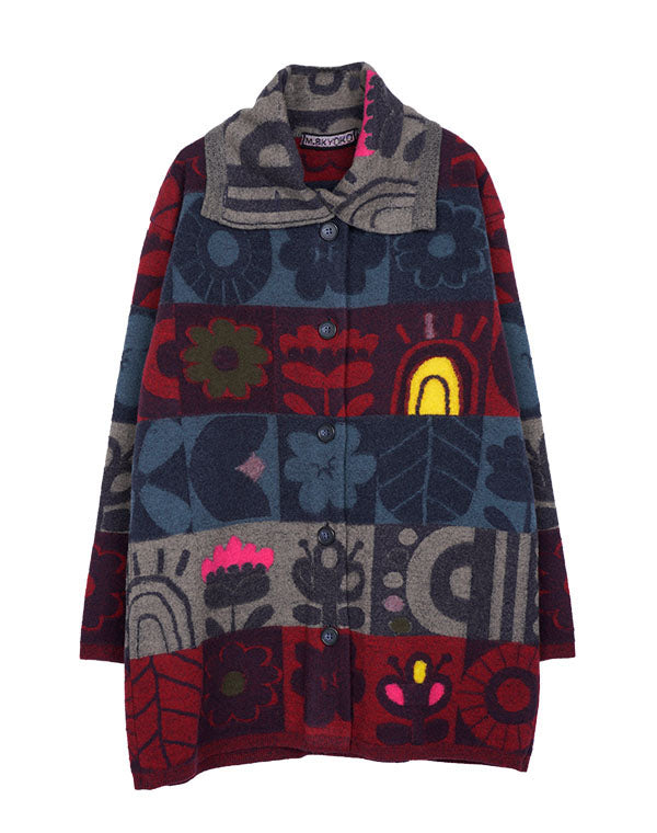 美品 希少 M.&KYOKO 佐藤繊維 ニットコート マルチカラー 幾何学模様 美品