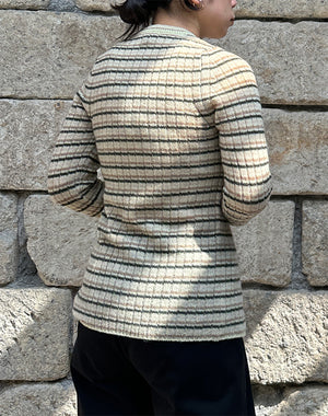 SALE】SHETLAND WOOL CASHMERE RIB KNIT CREW-NECK CARDIGAN
