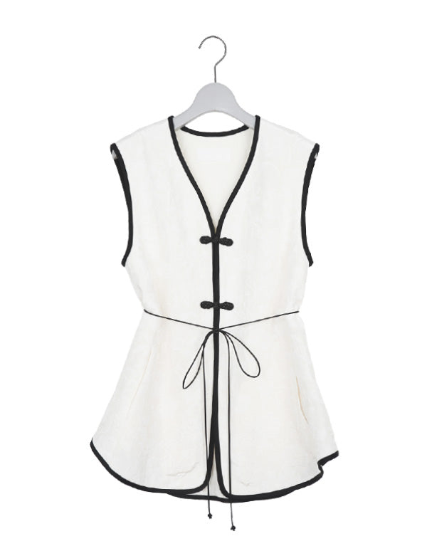 Mame Kurogouchi / Raised Jacquard Frog Button Vest / MM26SS-SH042