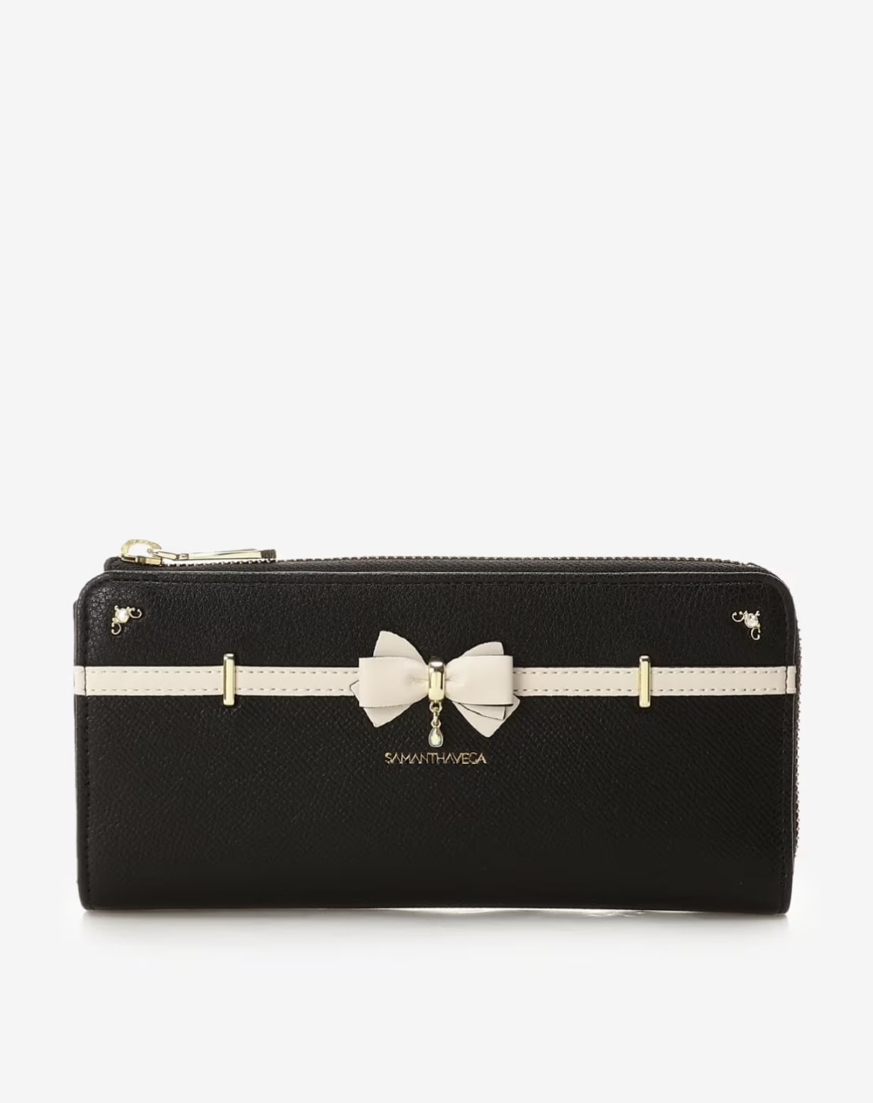 バイカラーアクセントリボン長財布【ブラック】(ブラック