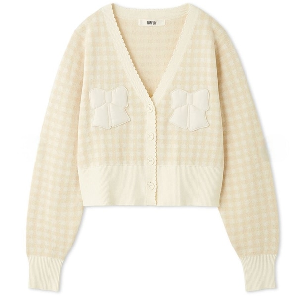 リボンアップリケギンガムカーディガン(F WHT)｜ FURFUR｜渋谷PARCO