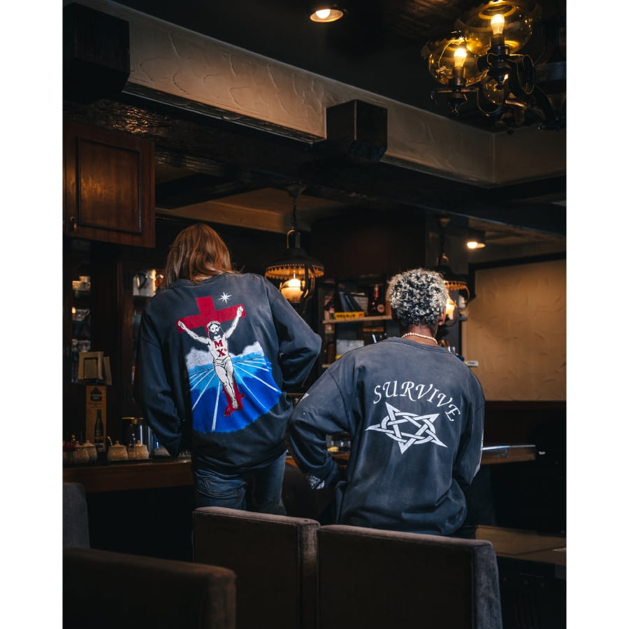 SAINT MICHAEL】SM-A23-0000-009/LS TEE/FOOT PRINT/BLACK(L)｜ AYIN