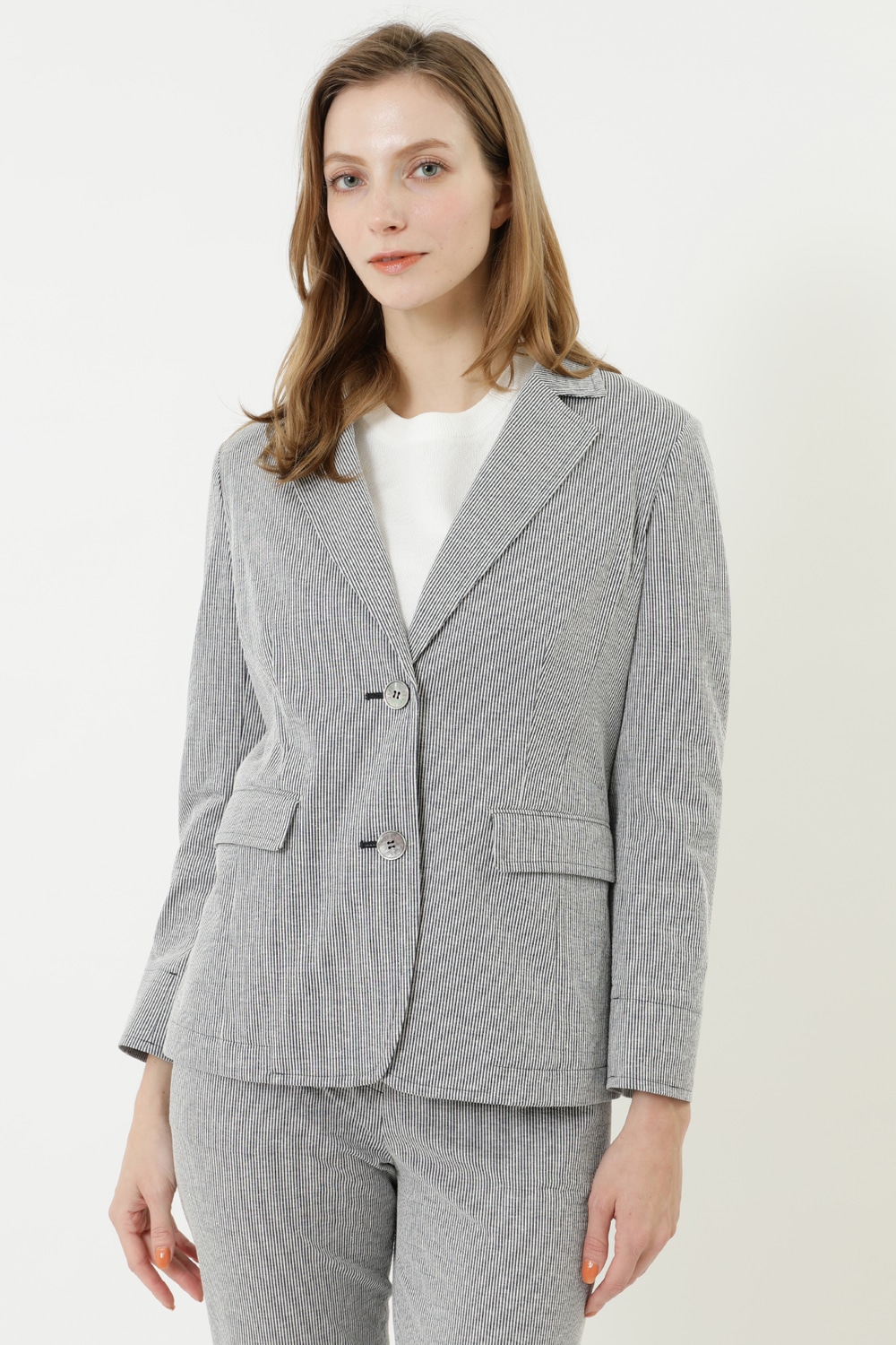 DAMA collection グレー レザージャケット LL ストライプ 01 コットン