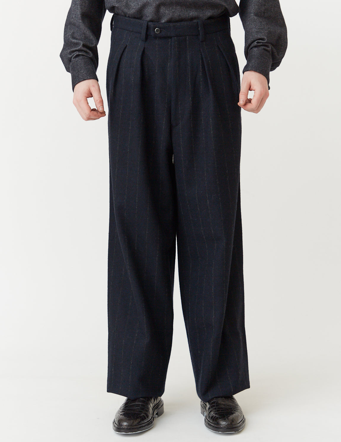 TUCKED WIDE PANTS navy x stripe – m's braque