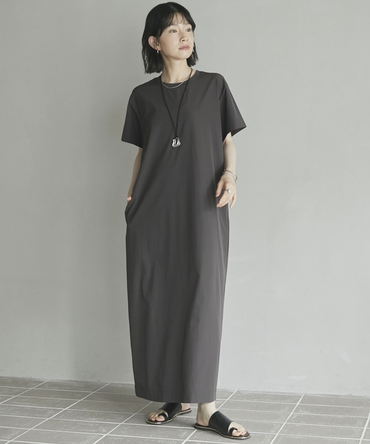 UV・接触冷感ウォッシャブルマキシワンピース(38 CHARCOAL GRAY