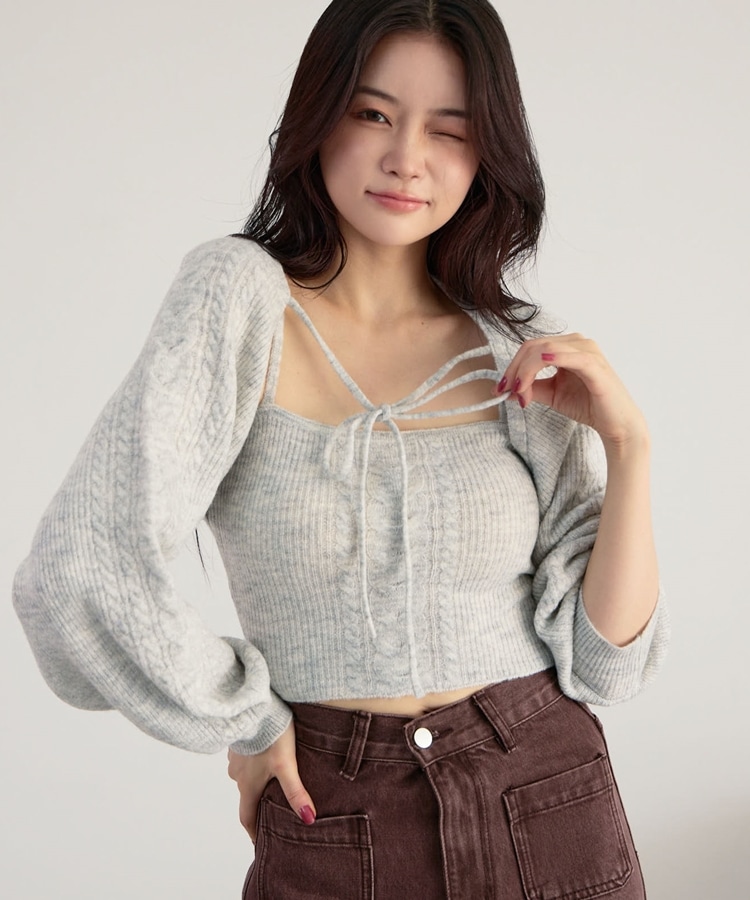ケーブルニットボレロアンサンブル(M GRAY): トップス｜PMbox P&M