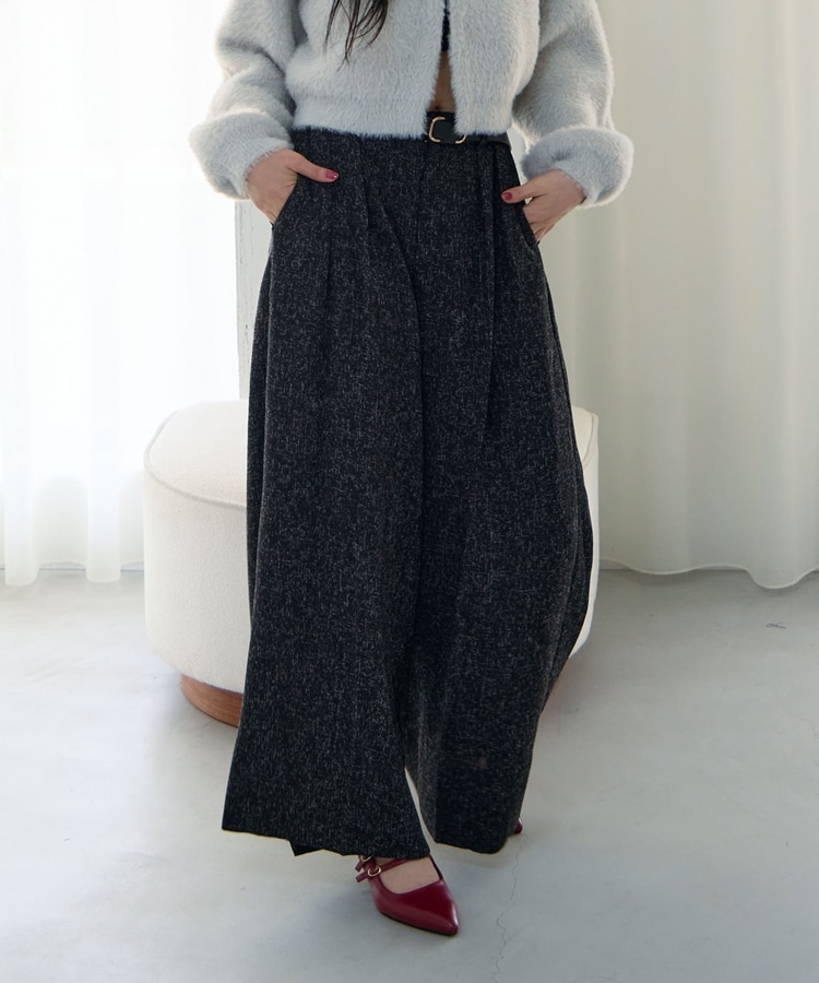 ベルト付ツイードワイドスラックス(M BLACK): パンツ｜PMbox P&M