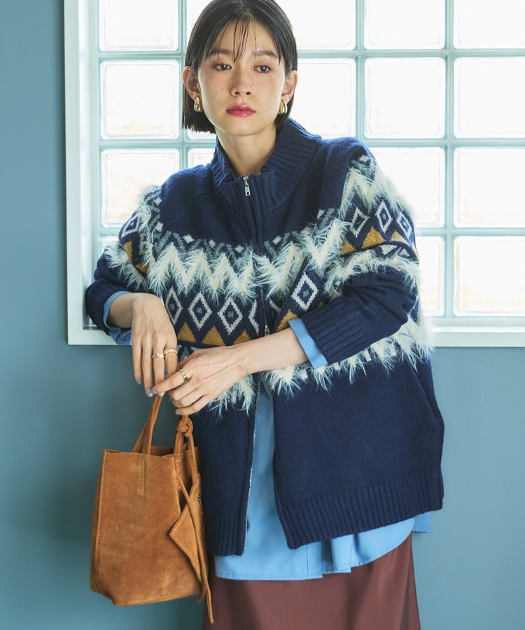 ノルディック柄ジャガードニットジャケット(F NAVY): トップス｜PMbox