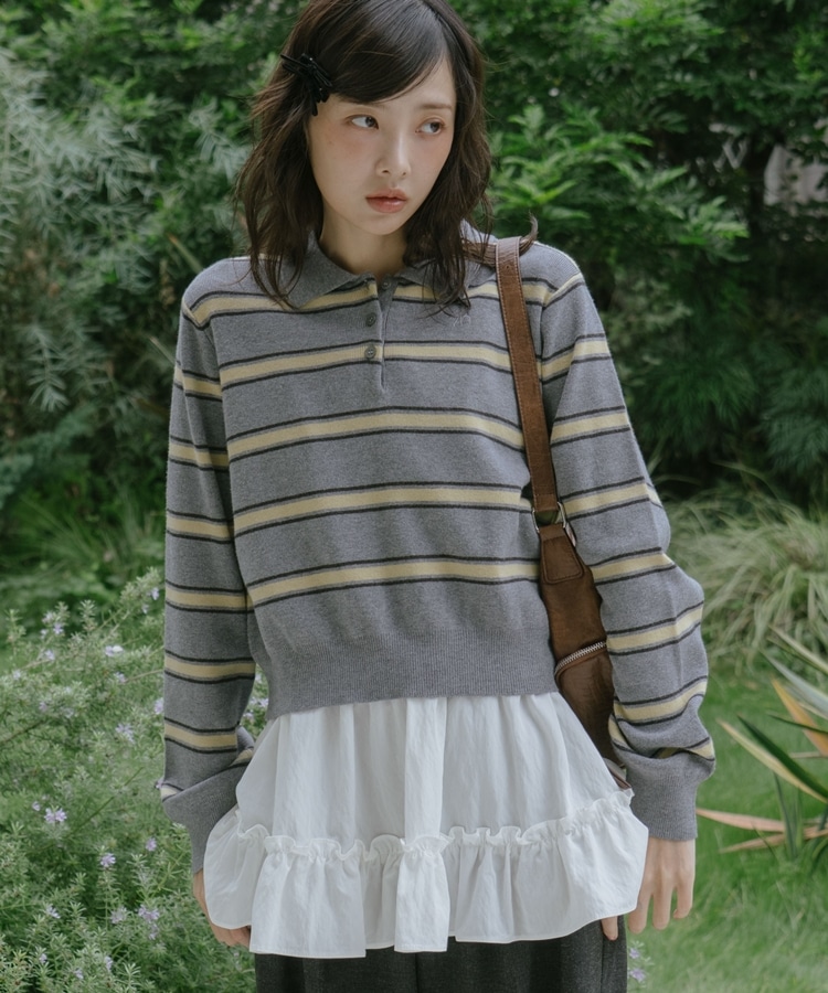 マルチボーダーポロニットプルオーバー(M GRAY): トップス｜PMbox P&M