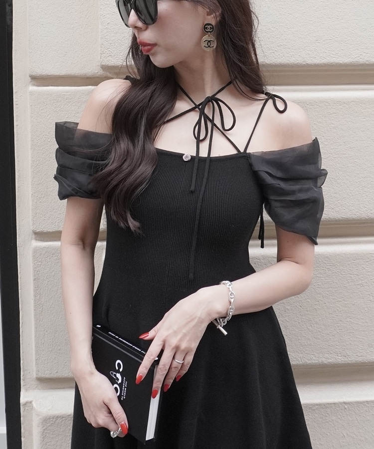 rose ribbon offshoulder onepiece(M BLACK): ワンピース｜PMbox P&M