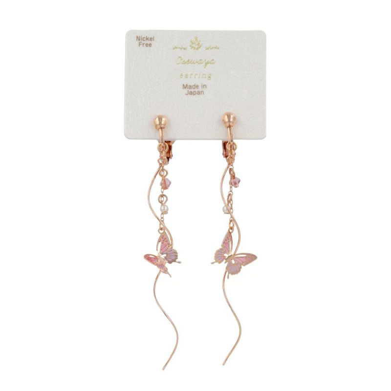 イヤリング ニッケルフリー 蝶 バタフライ パール ストーン ウェーブ