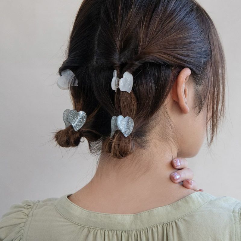 ヘアクリップ mini clip マーブル ラメ アセチ ハート 4個セット