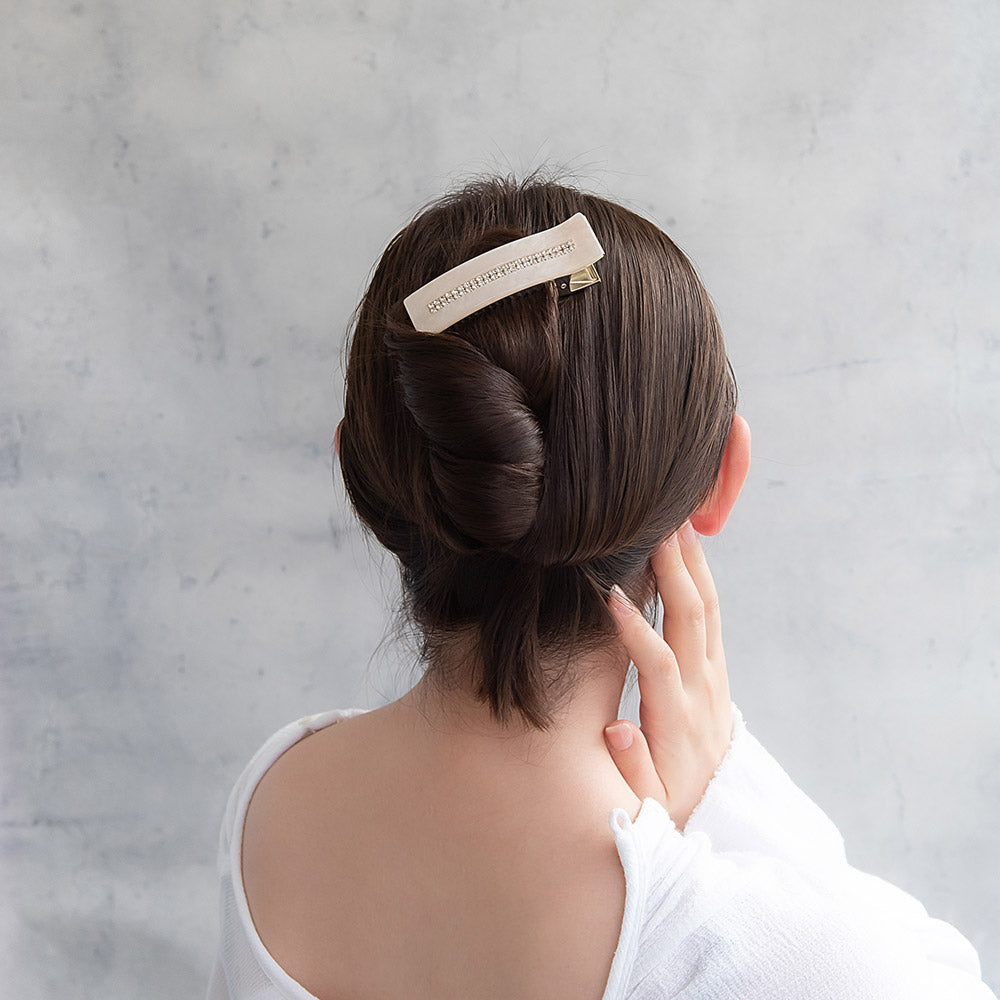 ヘアクリップ マーブル カラー フレーム ミニ ストーン ダブル ライン