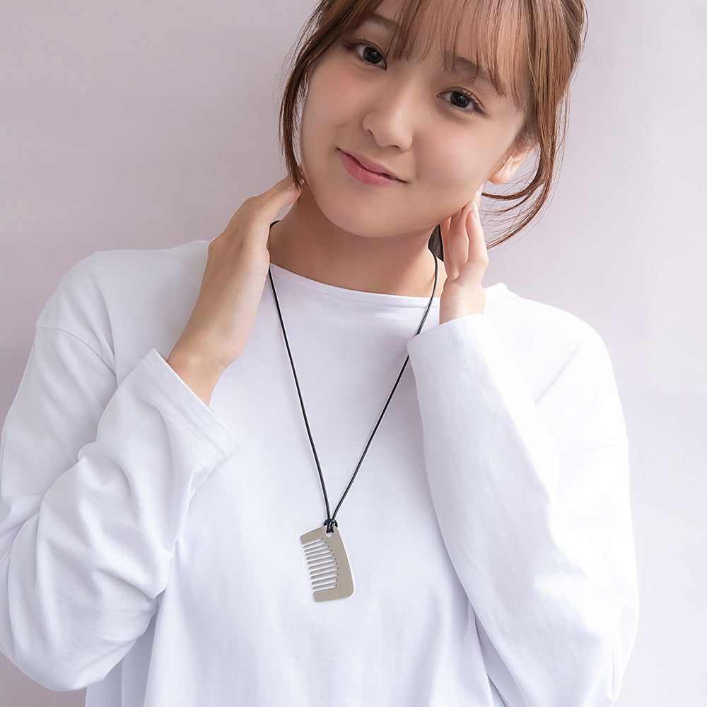 ネックレス レクタングル コームモチーフ ステンレス ワックスコード
