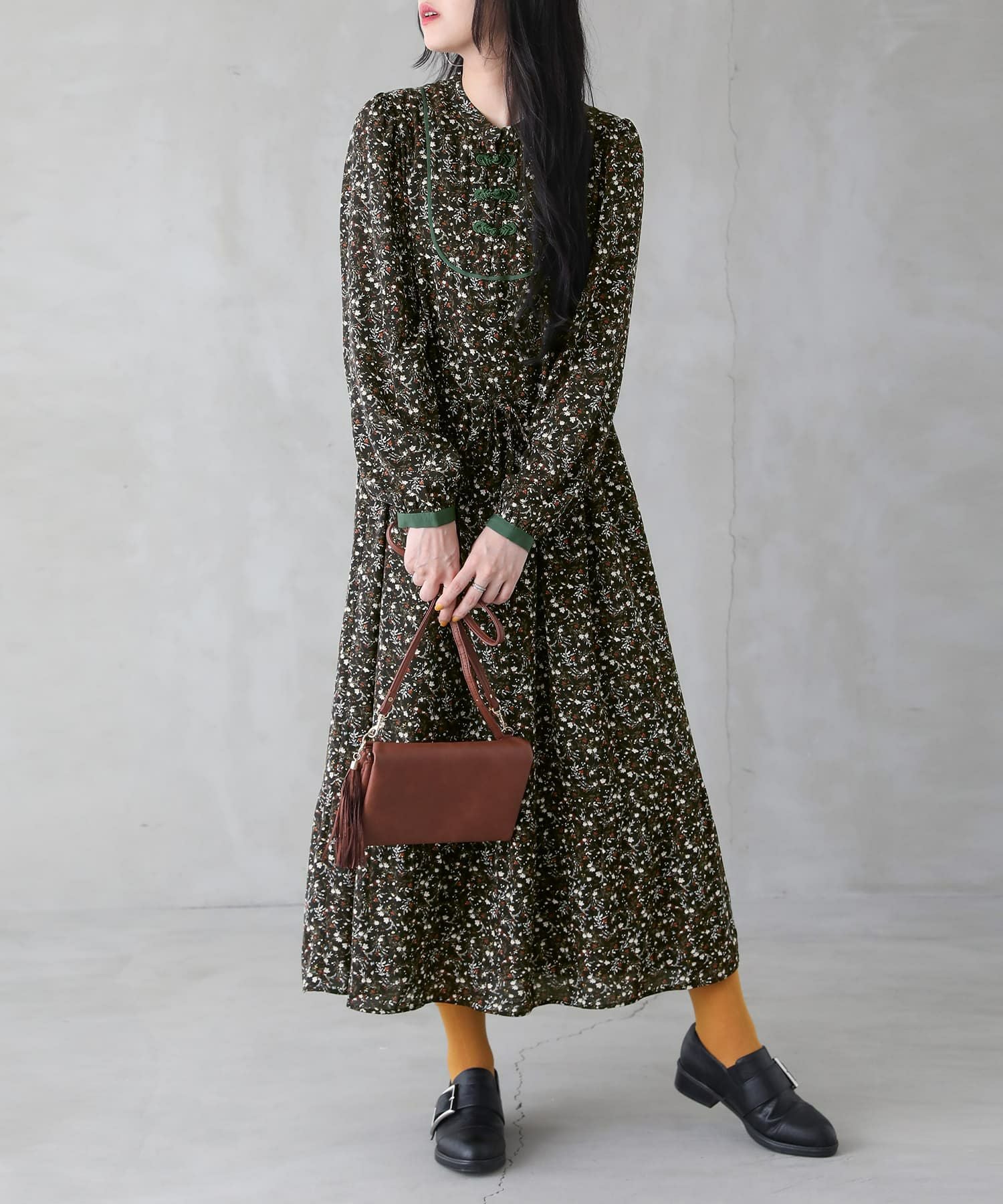 n'OrLABEL小花柄チャイナデザインワンピース』