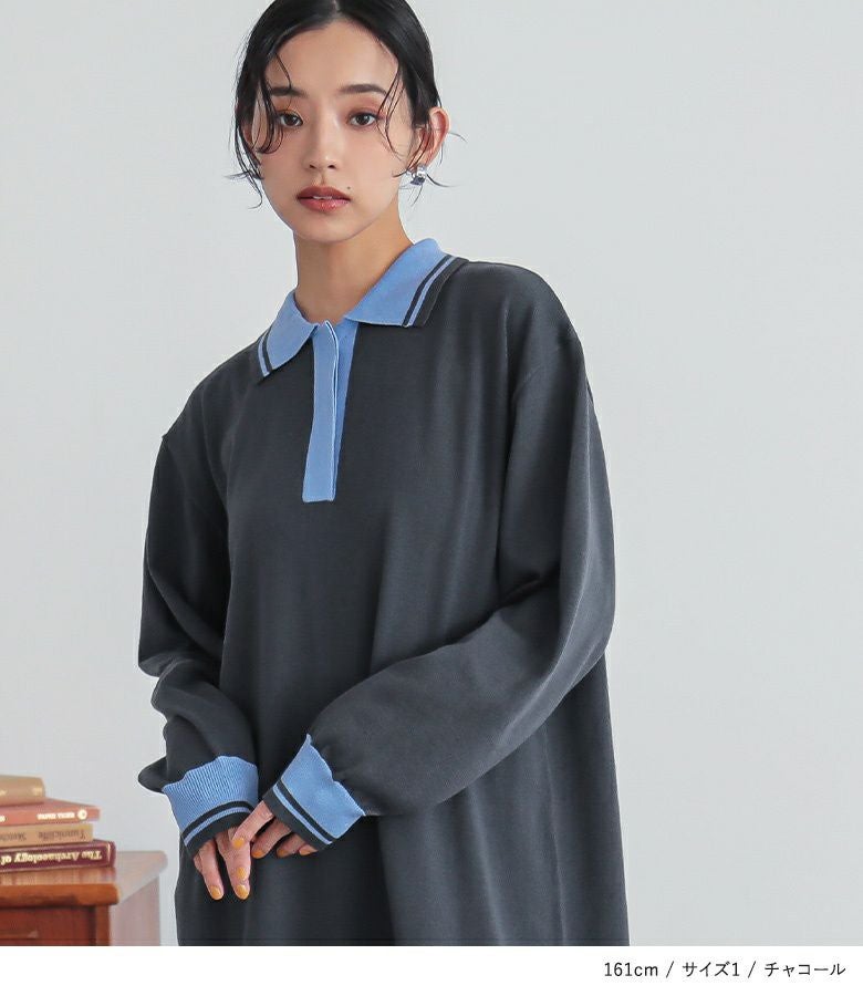 n'OrLABEL配色ラインポロニットワンピース』