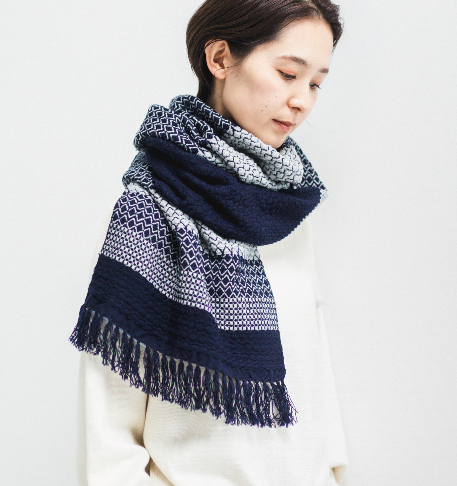 ロンバス KAWARIウールマフラー ネイビーグレー | 【公式】工房織座