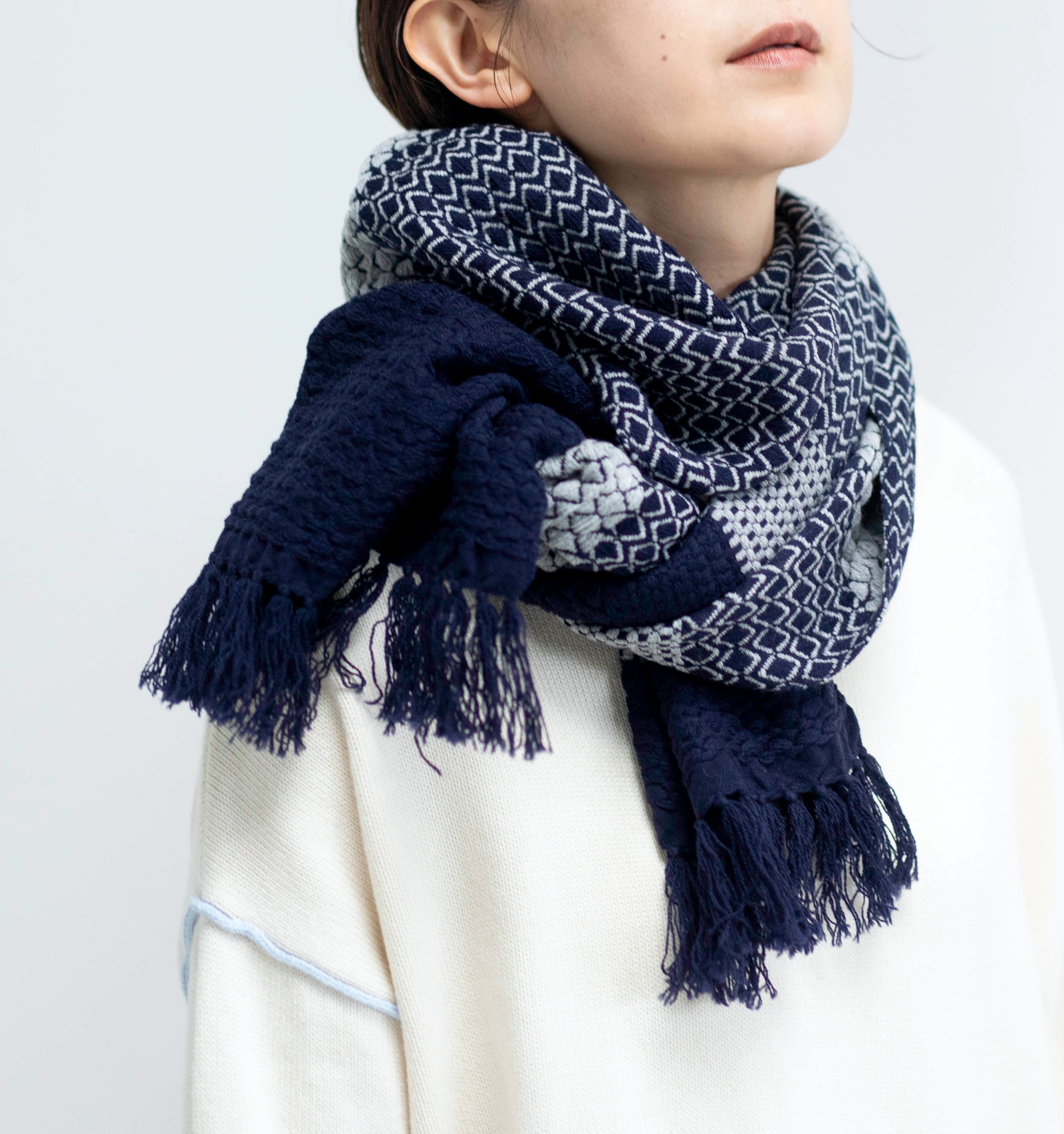 ロンバス KAWARIウールマフラー ネイビーグレー | 【公式】工房織座