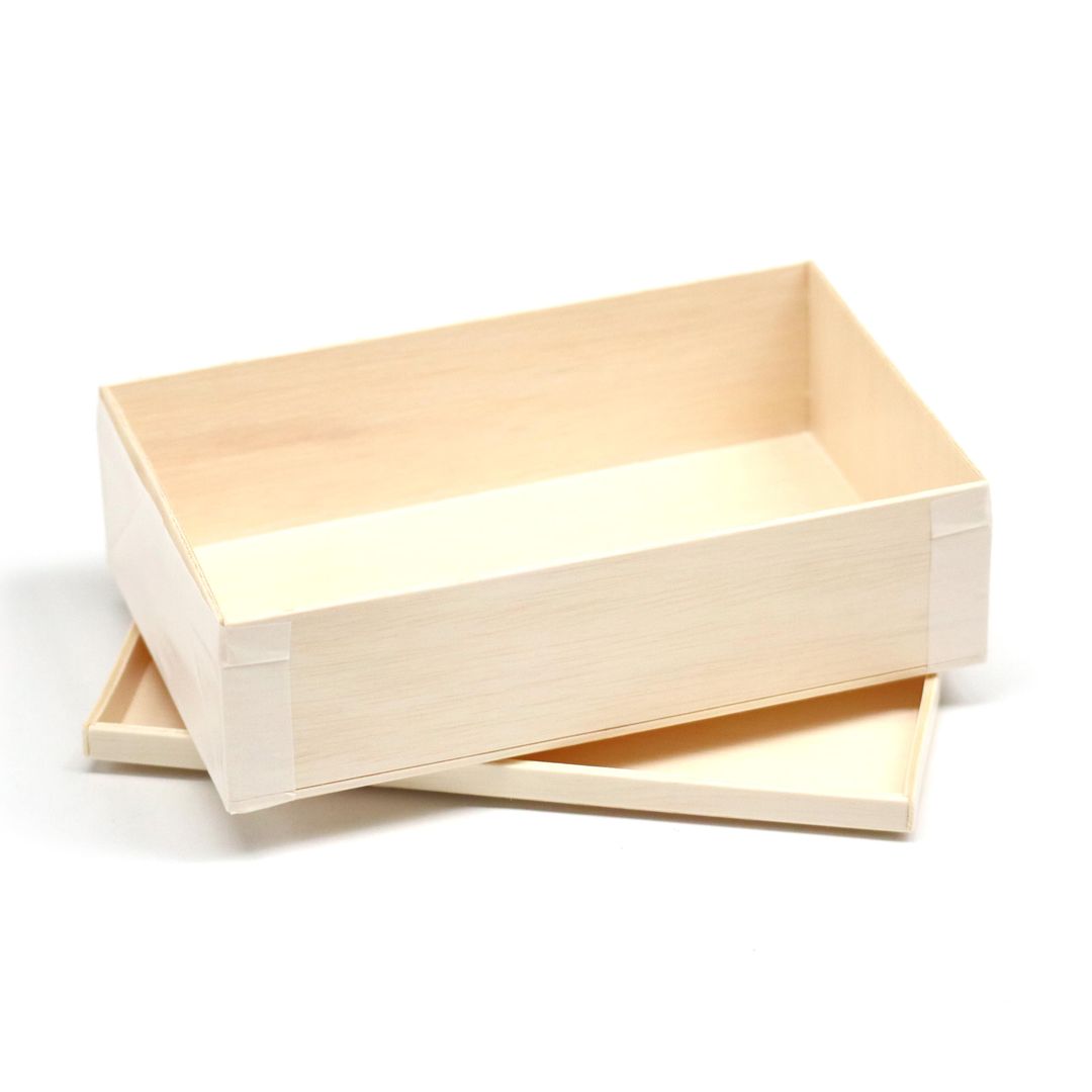 木製ココウッド折りたたみ式容器カブセ蓋セット 長6寸背高の容器・商品