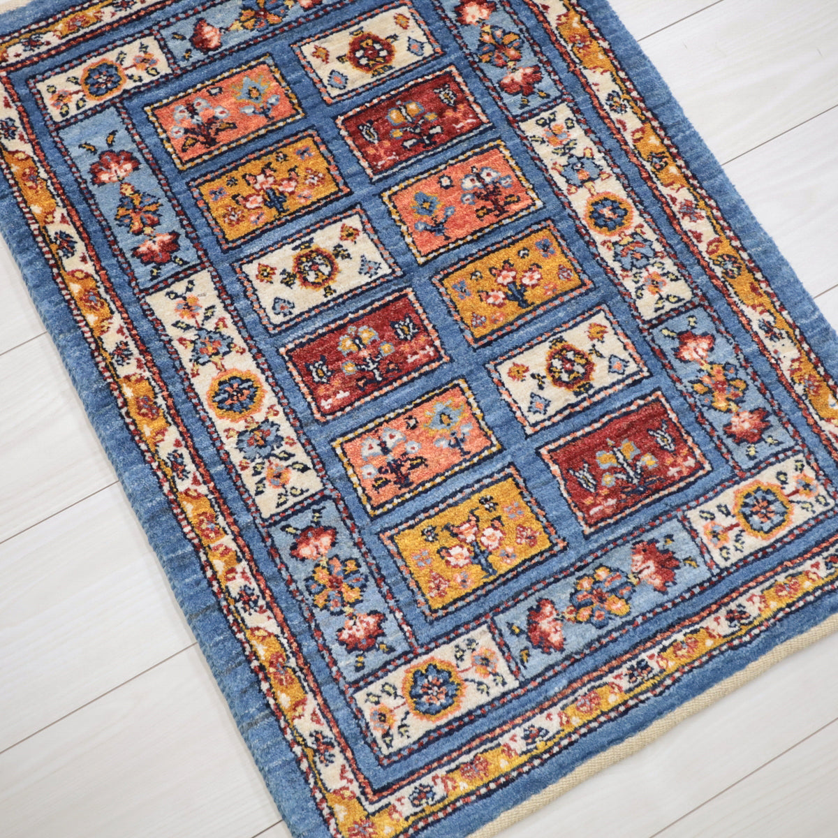 手織りギャッベ,ラグ,玄関マット,88×61cm｜高級ルリバフ,プレミアム