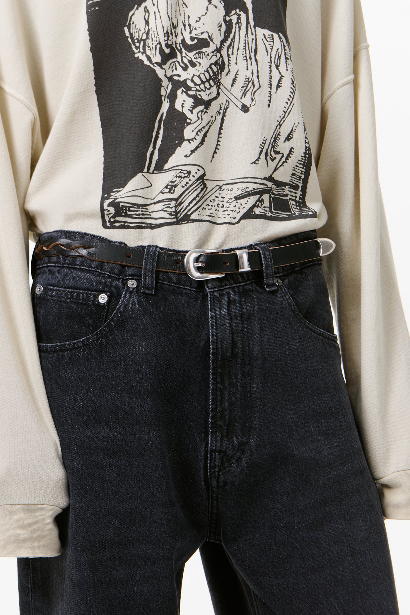 Our Legacy - 2 cm Braided Belt Black Leather