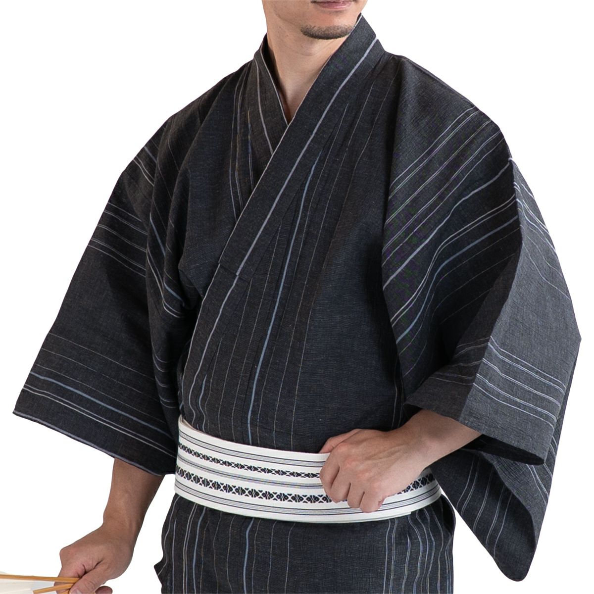 メンズ浴衣 単品 夏着物 小さいサイズ 近江ちぢみ本麻 グレー 160cm